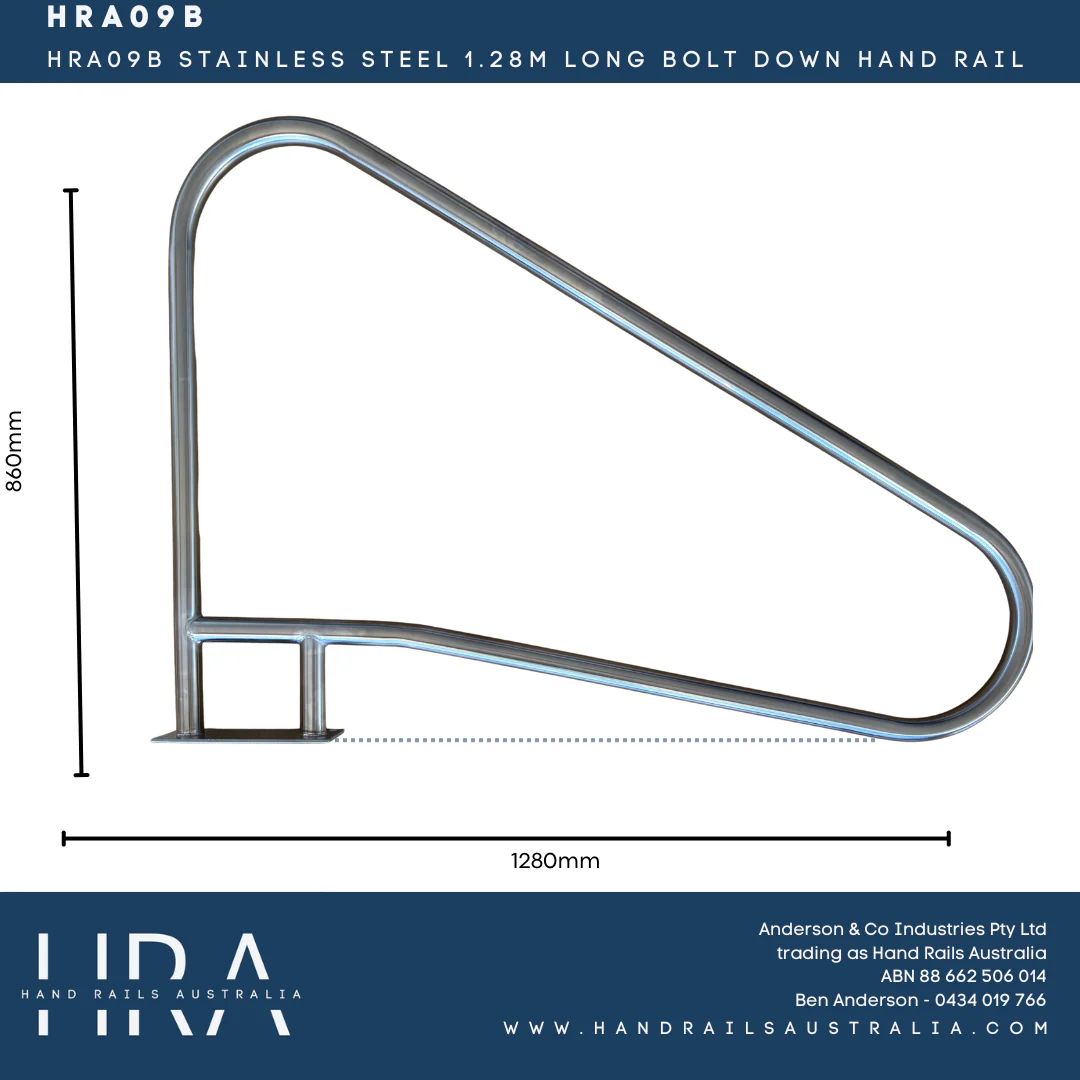 HRA09B Stainless Steel 1.28m Long Bolt Down Hand Rail - Image 4