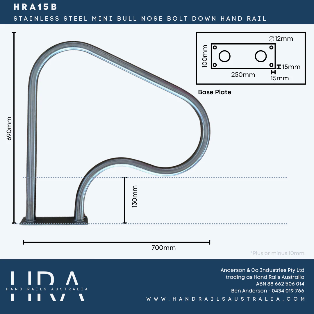 HRA15B Mini Bull Nose Bolt Down Hand Rail - Image 3