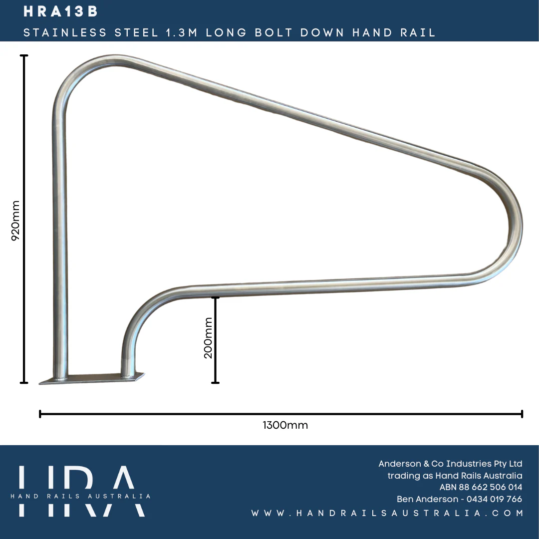 HRA13B Stainless Steel 1.3m Long Bolt Down Hand Rail - Image 5