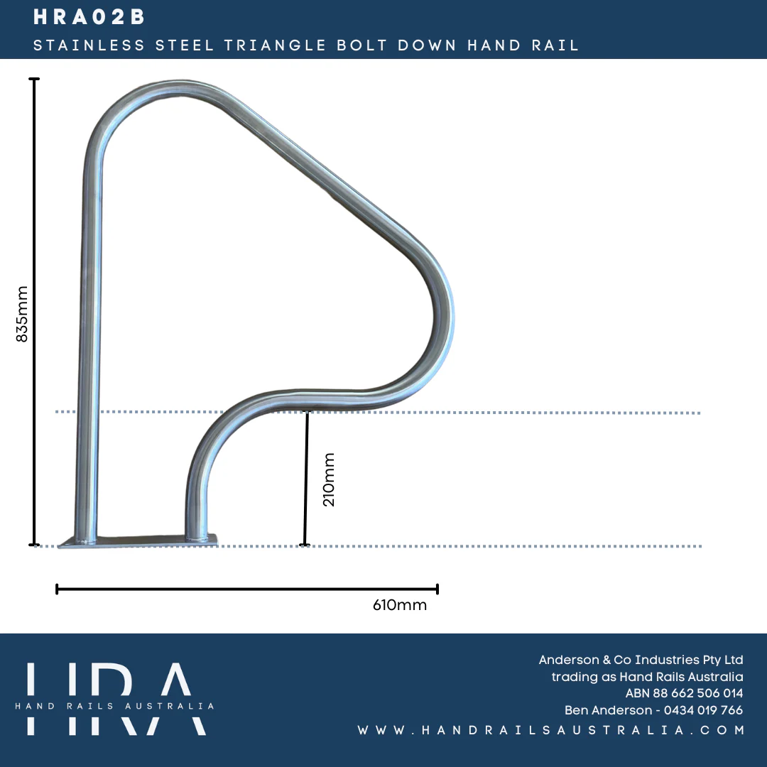 HRA02B Stainless Steel Triangle Bolt Down Hand Rail - Image 3